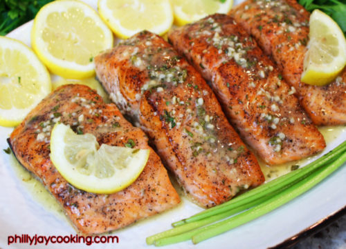 Seared Salmon Fillets & Lemon Butter Sauce