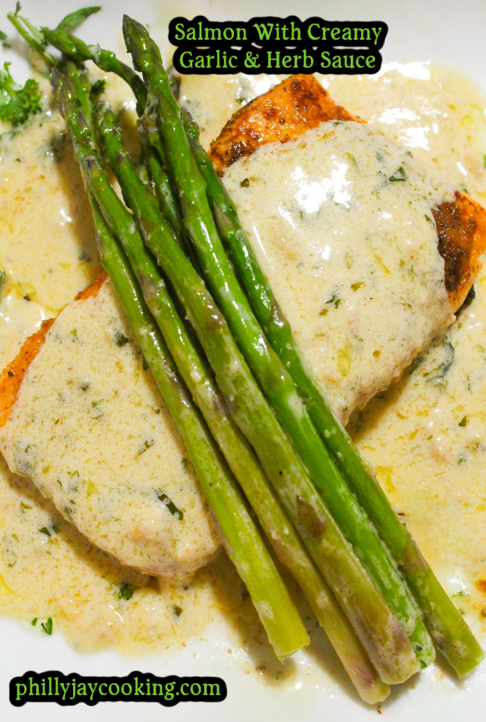  Salmon And Creamy Garlic Herb Sauce