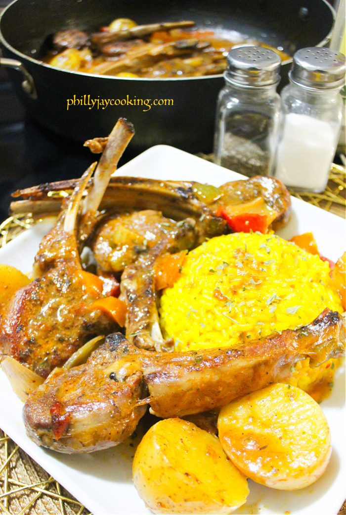 Pan Seared Smothered Lambchops and Potatoes